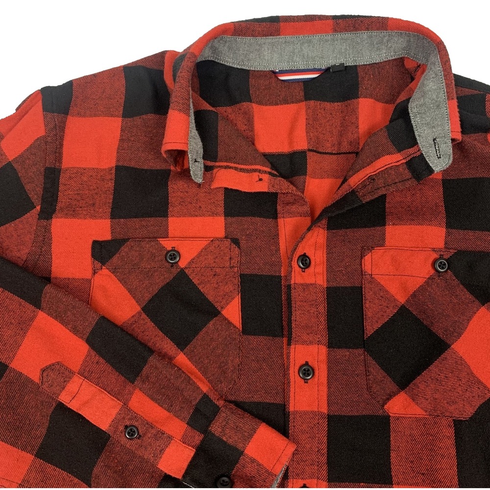 Unbranded Mens Red Black Buffalo Plaid Flannel Button Down Shirt Large